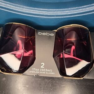 Bebe Set of 2 Plum/Burgundy 17oz Stemless Octagonal Wine Glasses NEW IN BOX
